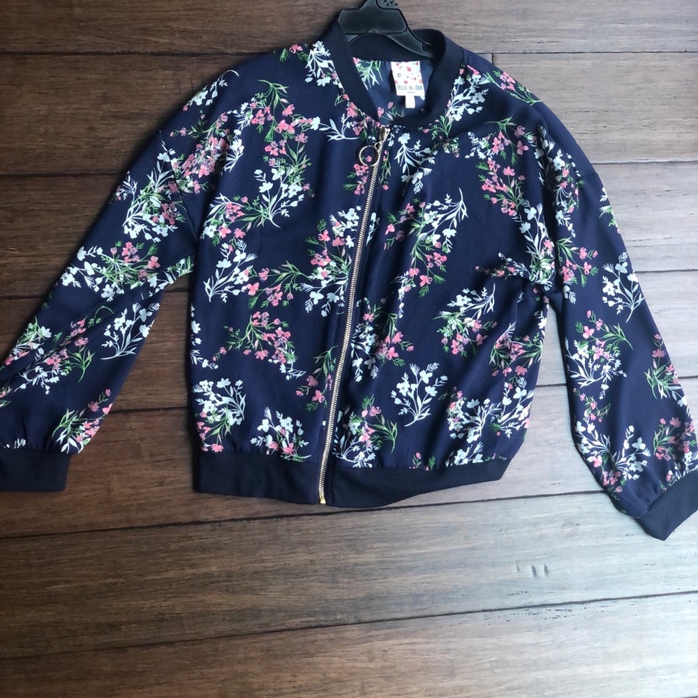 Belle Du Jour navy blue flower sheer jacket